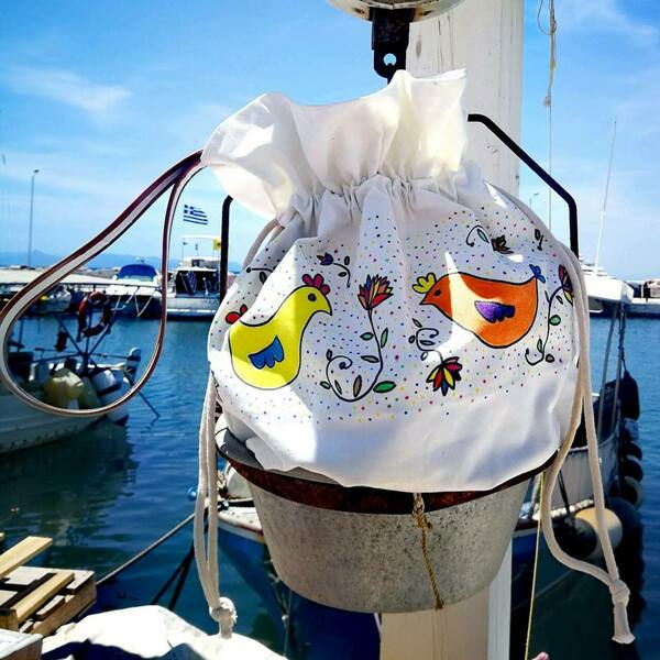 Ζωγραφισμένη XL τσάντα θαλάσσης με αδιαβροχη επένδυση και πάτο - ζωγραφισμένα στο χέρι, μεγάλες, θαλάσσης, Black Friday