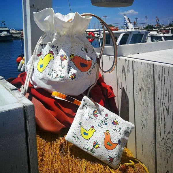Ζωγραφισμένη XL τσάντα θαλάσσης με αδιαβροχη επένδυση και πάτο - ζωγραφισμένα στο χέρι, μεγάλες, θαλάσσης, Black Friday - 3