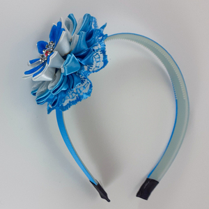 Χειροποίητα μπλε στέκα για κορίτσια/ στεφάνη/ 3-8 ετών/ Handmade blue hairband for girls / kanzashi - κορίτσι, στεφάνια, δώρο, για παιδιά, στέκες - 3