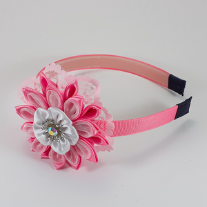 Χειροποίητα ροζ στέκα για κορίτσια/ στεφάνη/ 3-8 ετών/ Handmade pink hairband for girls / kanzashi - κορίτσι, στεφάνια, για παιδιά, στέκες - 4
