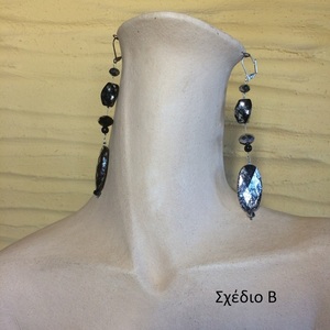 Πολύ μακριά σκουλαρίκια από φανταιζί χάντρες μαύρα-ασημί - κρεμαστά, μεγάλα, faux bijoux, φθηνά - 4