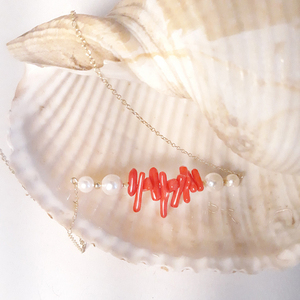 Επίχρυσο χειροποίητο κολιέ με κοράλλια και πέρλες - κοράλλι, επιχρυσωμένα, ασήμι 925, κοντά, πέρλες - 3