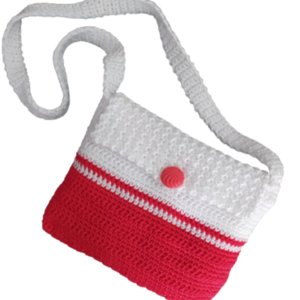 Χειροποίητη πλεκτή παιδική τσάντα χιαστί κόκκινο-λευκό 20Χ17 - πλεκτό, δώρο, χιαστί, χειροποίητα, τσαντάκια
