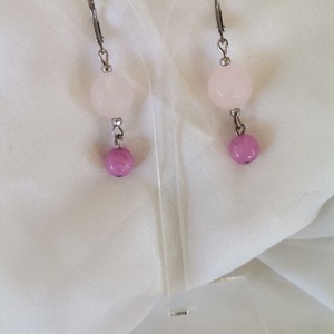 Κρεμαστά σκουλαρίκια με ροζ και μωβ νεφρίτη - ημιπολύτιμες πέτρες, επάργυρα, ατσάλι, κρεμαστά - 3