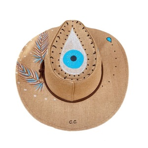 Ψάθινο καπέλο Panama - Suspicious eye - ζωγραφισμένα στο χέρι, απαραίτητα καλοκαιρινά αξεσουάρ, καπέλο, ψάθινα