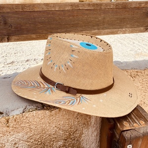 Ψάθινο καπέλο Panama - Suspicious eye - ζωγραφισμένα στο χέρι, απαραίτητα καλοκαιρινά αξεσουάρ, καπέλο, ψάθινα - 3