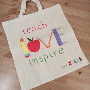 Δώρο για τη δασκάλα πάνινη προσωποποιημένη τσάντα teach love inspire - personalised, tote - 2