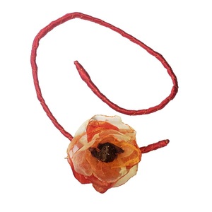 Χειροποίητο υφασμάτινο κολιέ Σπιράλ Λουλούδι πορτοκαλοκόκκινο - ύφασμα, romantic, κοντά, λουλούδι, μεγάλα