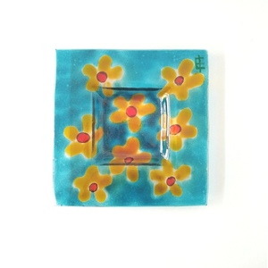 Γυάλινο πιάτο "FLOWER ” 15x15x2h - γυαλί, λουλούδια, διακοσμητικά, επιτραπέζια