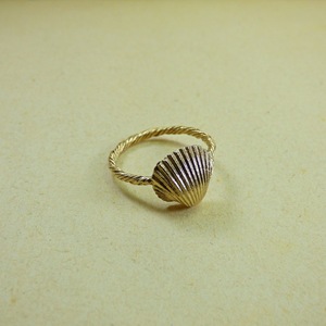 " Golden Seashell " - Xειροποίητο επίχρυσο 18Κ δαχτυλίδι με στριφτή γάμπα και ένα κοχύλι. - επιχρυσωμένα, ορείχαλκος, κοχύλι, θάλασσα, μικρά - 4