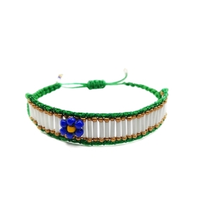 Flora bracelet, μακραμε βραχιόλι με χάντρες miyuki & λεπτομερεια λουλουδι - μακραμέ, χάντρες, χεριού, αυξομειούμενα - 3