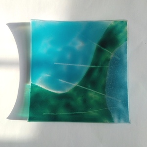 Γυάλινο πιάτο "ELAFONISOS ”18x18x2.5h - μπλε, γυαλί, διακοσμητικά, επιτραπέζια - 4
