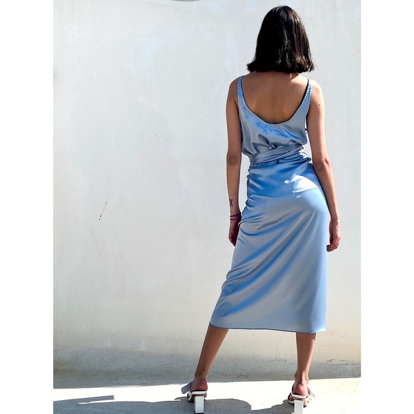 Γαλάζια σατέν πολυμορφική φούστα - 2