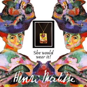 Μενταγιόν: Ματίς "Γυναίκα με καπέλο" 1905 Henry Matisse 6,5χ3,7 εκ. Επιχρυχωμένο ατσάλι, αλουμίνιο, κρύα πορσελάνη. - επιχρυσωμένα, πίνακες & κάδρα, χειροποίητα, ατσάλι, μενταγιόν - 2