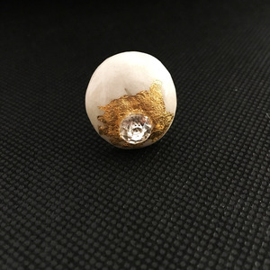 Πήλινο στρογγυλό δαχτυλίδι με χρυσό φύλλο κ ατσάλινη βάση - πηλός, ατσάλι, μεγάλα, αυξομειούμενα - 4