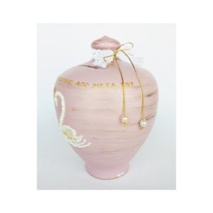 Κεραμικός κουμπαράς ροζ με ανάγλυφο λευκό κύκνο 26εκ.ύψος - κορίτσι, δώρα για βάπτιση, κουμπαράδες, κύκνος, δώρο γέννησης - 2