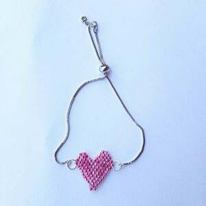 Βραχιολι miyuki καρδιά ροζ - γυαλί, charms, χάντρες, χεριού, αυξομειούμενα
