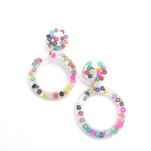 Resin earings with beads - γυαλί, ρητίνη, κρεμαστά