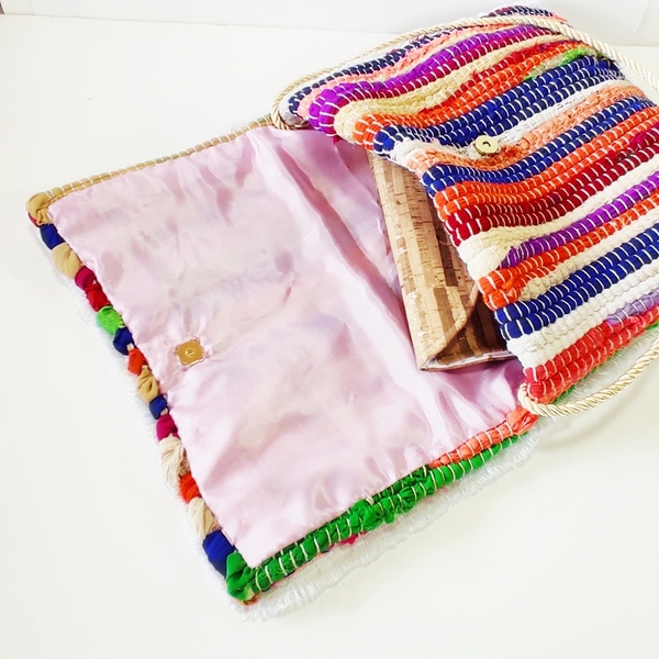Τσάντα κουρελού πολύχρωμες μαργαρίτες - φάκελοι, κουρελού, χειροποίητα, boho, μικρές - 5