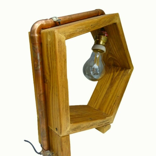 Vintage industrial πολυγωνικό πρωτότυπο ξύλινο πορτατίφ. - ξύλο, vintage, πορτατίφ - 3