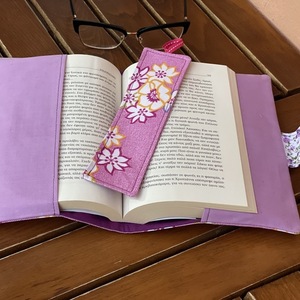 Θήκη για βιβλίο/ημερολόγιο με σελιδοδείκτη pink flower - ύφασμα, σελιδοδείκτες, θήκες βιβλίων, προστασία, αξεσουάρ παραλίας - 3
