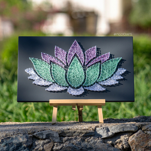 Ξύλινο κάδρο με καρφιά & κλωστές "Lotus Flower" 40x25cm - πίνακες & κάδρα - 2