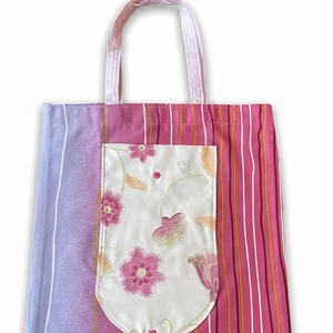 Τσάντα υφασμάτινη για ψώνια ροζ ριγέ - ύφασμα, μεγάλες, tote, πάνινες τσάντες