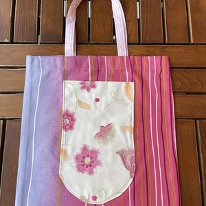 Τσάντα υφασμάτινη για ψώνια ροζ ριγέ - ύφασμα, μεγάλες, tote, πάνινες τσάντες - 2