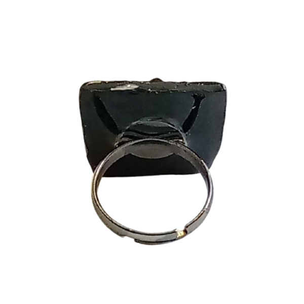Δαχτυλίδι με μαύρο fimo τετράγωνο με χάλκινα ανάγλυφα - πηλός, boho, μεγάλα, αυξομειούμενα, φθηνά - 3