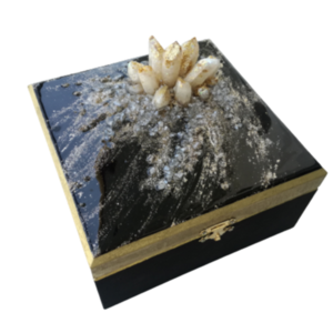 Κοσμηματοθήκη διακοσμητικό κουτί μαύρη από υγρό γυαλί 21Χ21Χ10 εκατοστά - ξύλο, οργάνωση & αποθήκευση, κοσμηματοθήκη, δώρα για γυναίκες