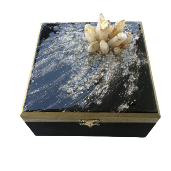 Κοσμηματοθήκη διακοσμητικό κουτί μαύρη από υγρό γυαλί 21Χ21Χ10 εκατοστά - ξύλο, οργάνωση & αποθήκευση, κοσμηματοθήκη, δώρα για γυναίκες - 2