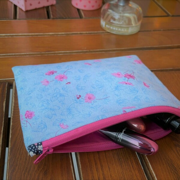 Υφασμάτινο τσαντάκι/νεσεσέρ pink flowers - τσαντάκια, αξεσουάρ μωρού, καλλυντικών, ταξιδίου - 2