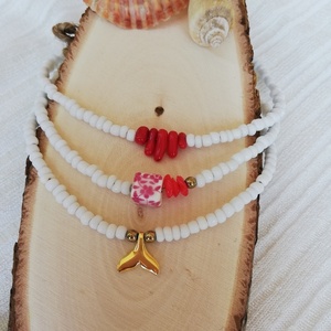 Κολιέ κοντό / Choker με κόκκινο κοράλλι και μικρές χάντρες λευκές κοντερίες - ημιπολύτιμες πέτρες, κοράλλι, τσόκερ, boho, seed beads - 2