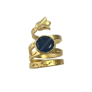 Μπρούντζινο επίχρυσο μακρύ φιδωτό δαχτυλίδι με μπλε αχάτη - ημιπολύτιμες πέτρες, επιχρυσωμένα, μπρούντζος, μεγάλα, αυξομειούμενα