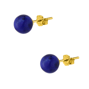 Σκουλαρίκια από επιχρυσωμένο ασήμι 925° με πέτρα Lapis Lazuli - ασήμι, ημιπολύτιμες πέτρες, επιχρυσωμένα, καρφωτά, μικρά - 2