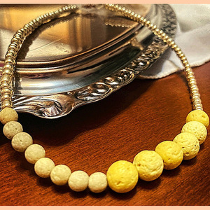 Κολιέ με κίτρινη στρογγυλή λάβα - ημιπολύτιμες πέτρες, γυναικεία, κοντά - 2