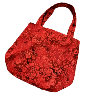 Χειροποίητη υφασμάτινη κόκκινη τσάντα με λουλούδια - ύφασμα, ώμου, φλοράλ, all day, πάνινες τσάντες