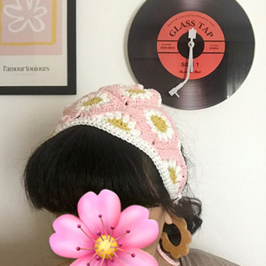 Πλεκτή μπαντάνα με λουλούδια - νήμα, headbands - 4