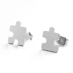 Σκουλαρίκια σε σχήμα κομμάτια puzzle - επάργυρα, καρφωτά, μικρά, ατσάλι
