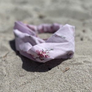 Κορδέλα Turban φλοράλ light rose - ύφασμα, λαστιχάκι, αξεσουάρ παραλίας, κορδέλες μαλλιών - 3