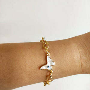 White butterfly in gold bracelet - αλυσίδες, πεταλούδα, ατσάλι, χεριού, αυξομειούμενα - 2