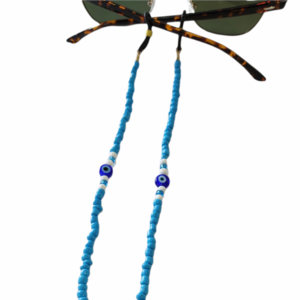 Γαλάζιο κορδόνι για γυαλιά με χάντρες και μάτι - χειροποίητα, μάτι, απαραίτητα καλοκαιρινά αξεσουάρ, κορδόνια γυαλιών - 2