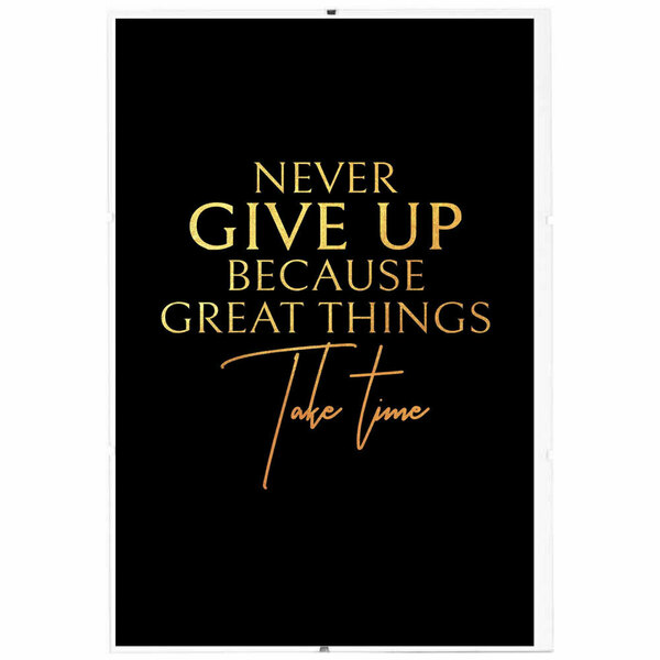 "Never Give Up" Inspirational Quote Σε Γυάλινη Κορνίζα Με Κλιπ 21x30cm - πίνακες & κάδρα, 3d κάδρο, πίνακες ζωγραφικής