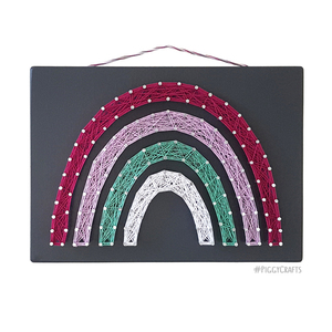 Ξύλινο κάδρο με καρφιά & κλωστές "Rainbow" 25x18cm - πίνακες & κάδρα, κορίτσι, δώρο, παιδικά κάδρα