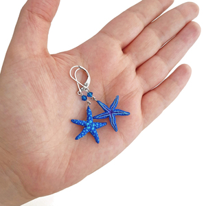 Μπλε αστερίες κρεμαστά σκουλαρίκια - γυαλί, πηλός, ατσάλι, κρεμαστά, γάντζος - 3