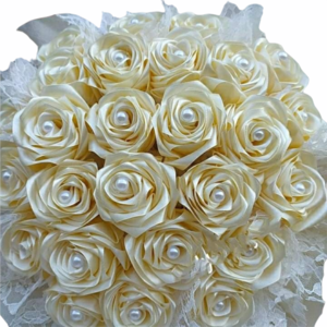 Ανθοδέσμη με χειροποίητα τριαντάφυλλα σε ιβουάρ χρώμα - διακοσμητικά, δώρα αγίου βαλεντίνου