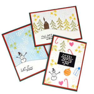 Σετ 3 καρτών - Christmas doodles - χιονάνθρωπος, χριστουγεννιάτικα δώρα, ευχετήριες κάρτες