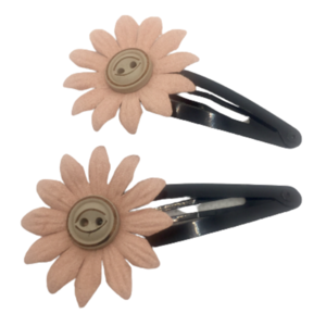 Παιδικό σετ κλιπ μαλλιών με λουλούδι και κουμπί ( 2 τμχ ) - κοκκαλάκι, ύφασμα, κορίτσι, hair clips - 2