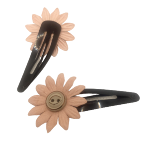 Παιδικό σετ κλιπ μαλλιών με λουλούδι και κουμπί ( 2 τμχ ) - κοκκαλάκι, ύφασμα, κορίτσι, hair clips - 4