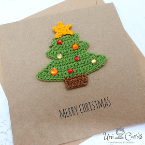 Κάρτα με πλεκτό χριστουγεννιάτικο δέντρο - crochet, πλεκτή, ευχετήριες κάρτες, δέντρο - 2